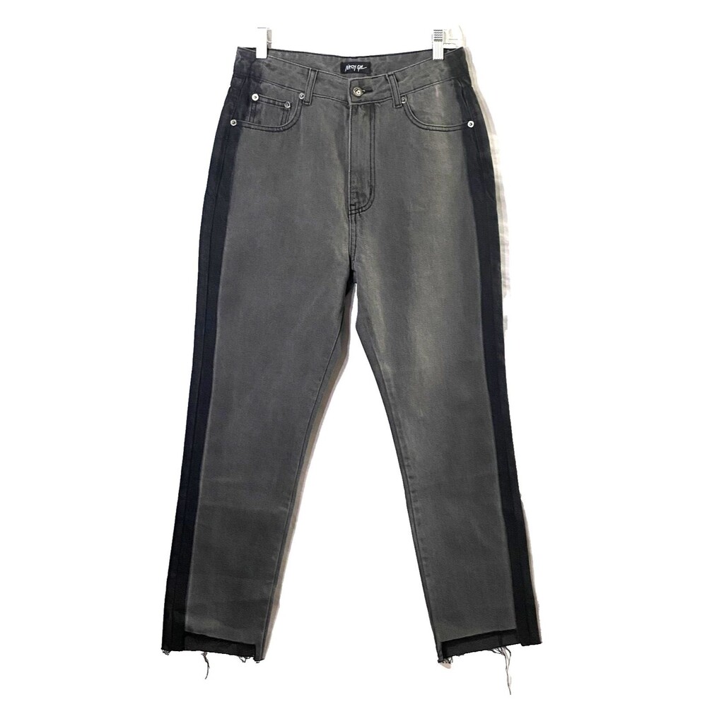 Nasty Gal Side by Side Two Tone Mom Jeans Womens Size UK 10 Gray Black NWT